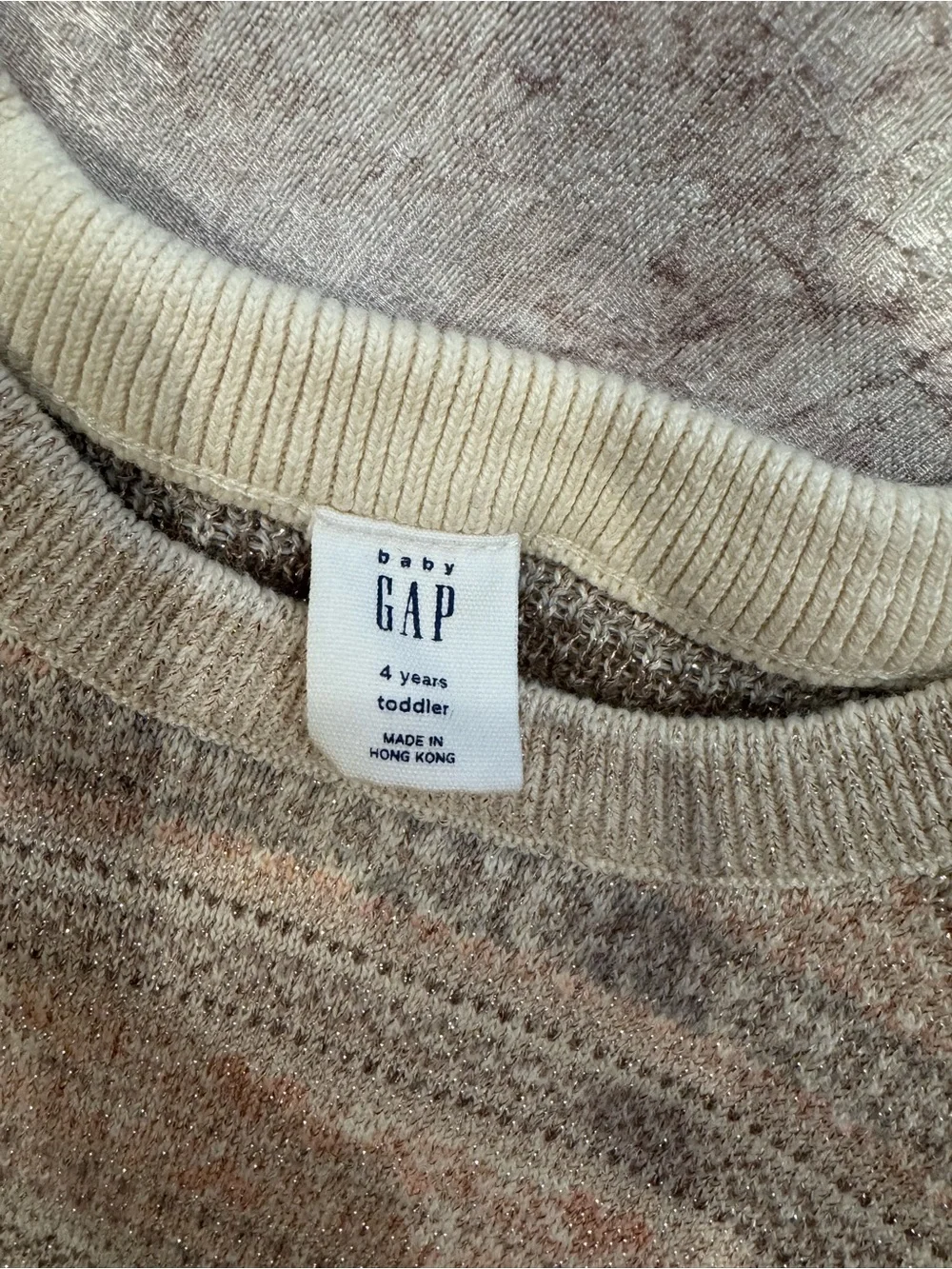 GAP Fair Isle Crewneck Sweater Dress in Beige, Peach and Gray